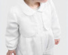 Minnie Me Jettson White Romper With Hat, a cute baby romper featuring a Peter Pan collar and long sleeves in white fabric.