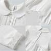 Minnie Me Mike White Baptism Romper, detailed close-up of the white baptism romper with lace and button accents.