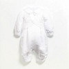 Minnie Me Charles White Romper, white baby girls' long sleeve romper with lace details and a Peter Pan collar.
