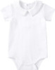 Minnie Me Cotton Romper Neutral, white baby romper with ribbed texture and a Peter Pan collar.