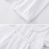 Minnie Me Cotton Romper Neutral, close-up of white cotton romper with buttoned cuffs and pleated detailing.