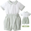 Minnie Me Elie Formal Set with Shorts, white and striped baby girl's romper with an elegant collar and short sleeves.