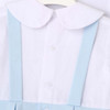 Minnie Me Eric Baby Boy Christening Romper Set, white and light blue baby romper with a Peter Pan collar and button details.