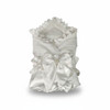 Minnie Me Baby Satin Swaddle Blanket, elegant white satin baby swaddle with ruffled edges and satin bow embellishment.