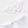 Minnie Me Cotton Romper Neutral Set, white baby romper with a Peter Pan collar and snap buttons.