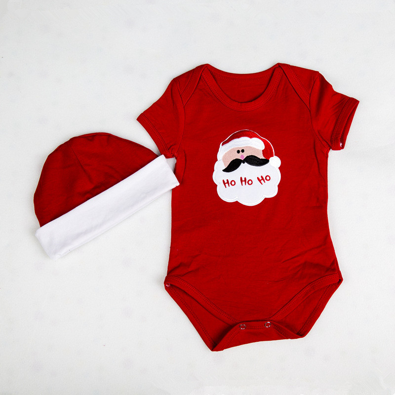 Christmas Style Short-Sleeve Santa Pattern Jumpsuit Santa Hat