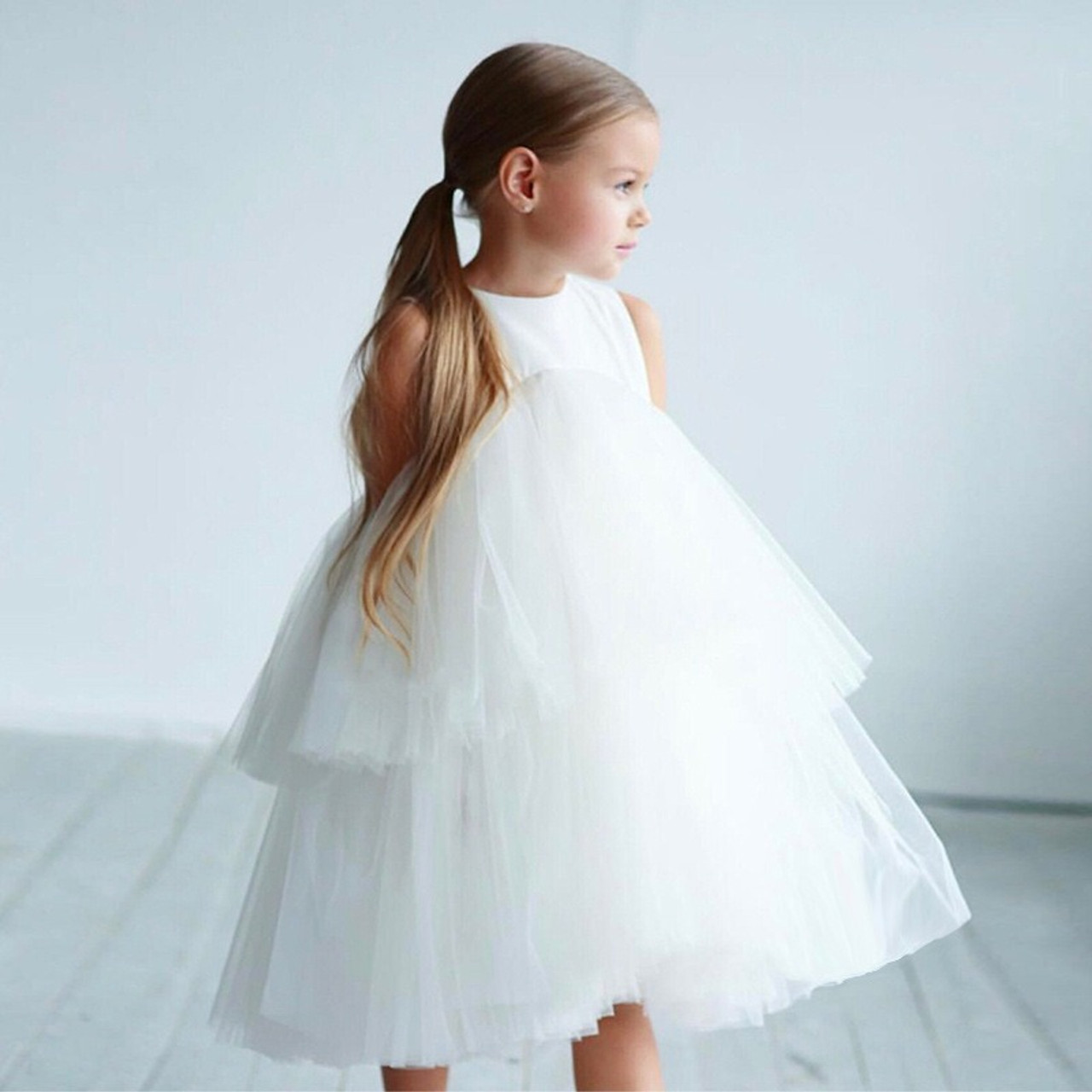 Grace White Linen Tulle High Low Dress - Arabella And Rose