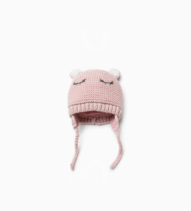 Baby Beanie Knitted Wool Pink Hat With 