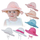 Generic Fuchsia Bow Beach Big Brim Cap, a pink wide-brim sun hat with a bow and chin strap for children, perfect for beach and outdoor sun protection.