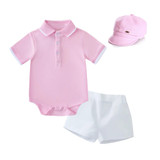 Smart Casual baby Set Romper Short with Hats- Pink