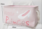 Generic Castle Three-Layer Storage Basket, Pink fabric storage box with ballet shoe and star designs, measuring 40cm by 24cm for organizing household items.