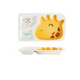 Generic Yellow Giraffe Ceramic Porcelain Plate, decorative white dish featuring a cute yellow giraffe design with additional small compartments for snacks or condiments.