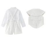 OONA John White Suit, elegant white formal suit for infants with a tailored blazer, shorts, and a matching sleeveless vest, ideal for special occasions.