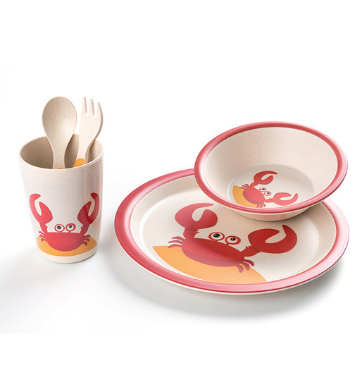 5Pcs Crab Bamboo Kids Plates and Bowls Sets