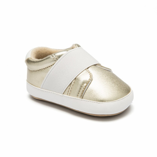 White Sneaker With Gold Elastic Band