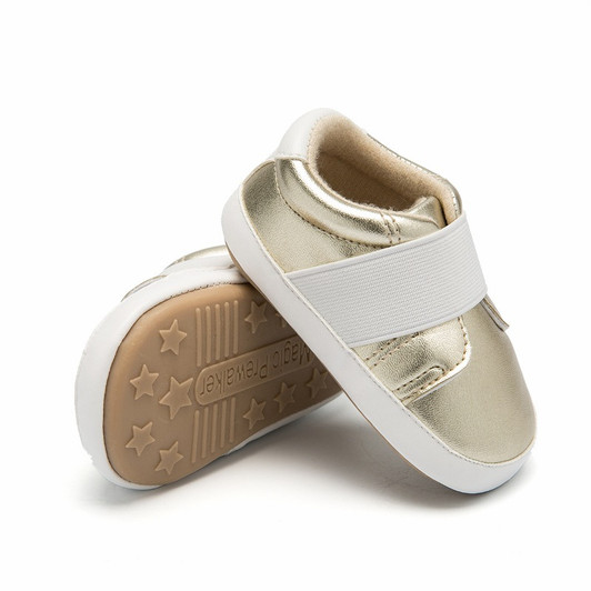 White Sneaker With Gold Elastic Band