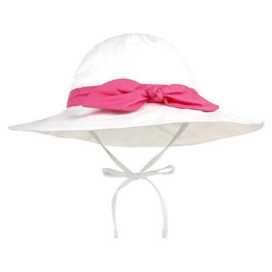 Generic White Pink Bow Beach Big Brim Cap, a wide-brimmed sun hat with a pink ribbon bow and adjustable chin strap for sun protection and stylish beachwear.