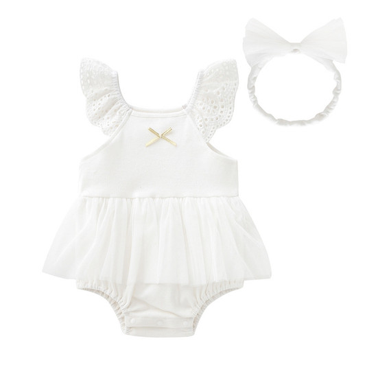 Baby Girl Short Sleeve white Chiffon Tutu Skirt Dress & Headband