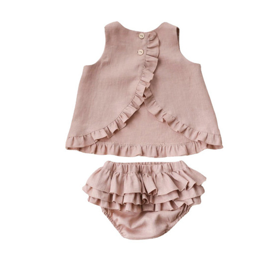 Baby Girls Sleeveless Vest Top & Ruffle Bloomer Dusty Pink