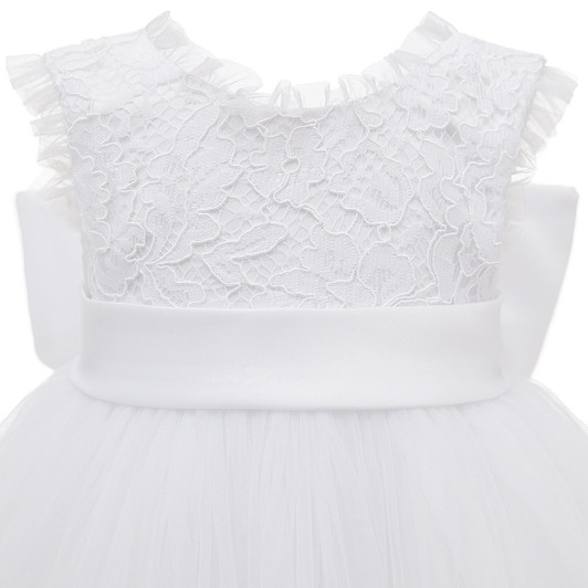 Baby Girls Sleeveless Puffy Christening Dress with Back Bow
