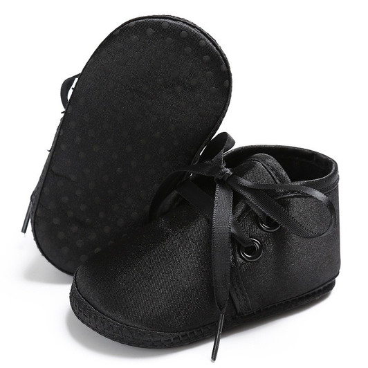 Formal Baby Shoes Black Satin Baby Soft Sole