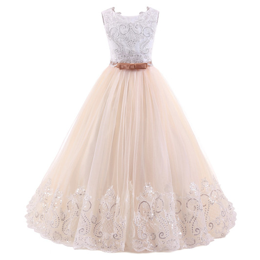 Flower Girl wedding dress lace fluffy Skirt Floral embroidary lace top night gown dress |OONa Kids