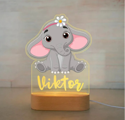 Elephant Lamp Personalized Night Light Custom Name Acrylic