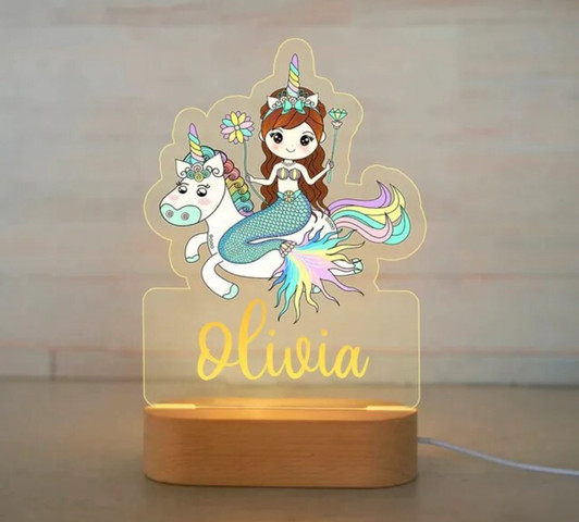 Unicorn Lamp Personalized Night Light Custom Name Acrylic