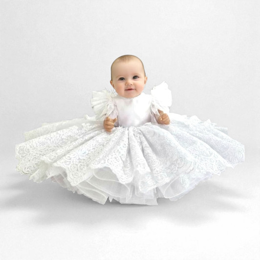 Sophia White Lace Christening Dress Image 1