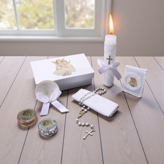 White Christening Candle Set 3