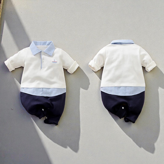 Flat lay long sleeve baby romper front and back