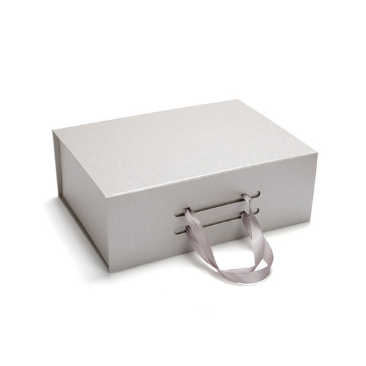 Large Grey Magnetic Lid Gift Box Satin Ribbon Tie