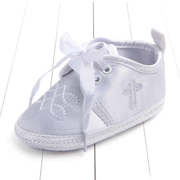 Baby Boys Baptism Satin Shoes embroidered Cross