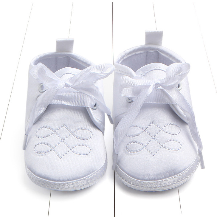 Baby Boys Baptism Satin Shoes embroidered Cross