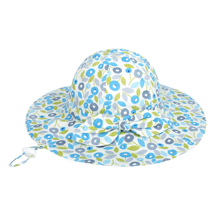 Blue Floral Bow Beach Big Brim Cap