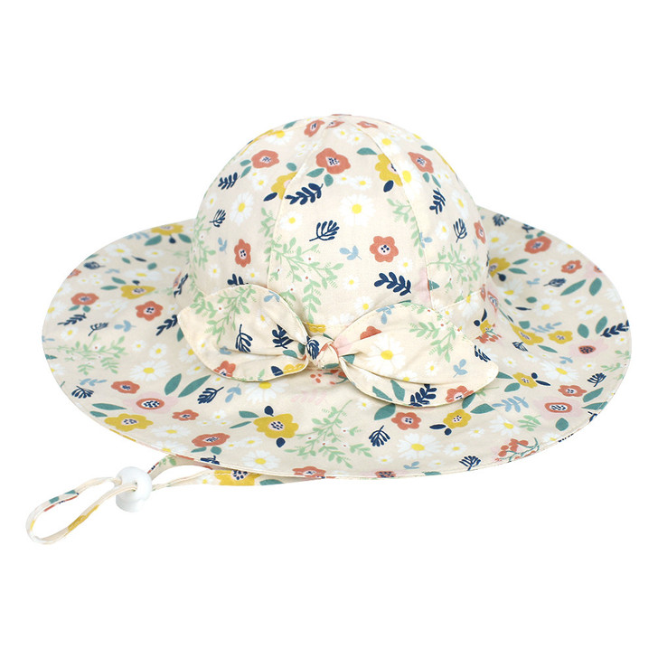 Pink Floral Bow Beach Big Brim Cap