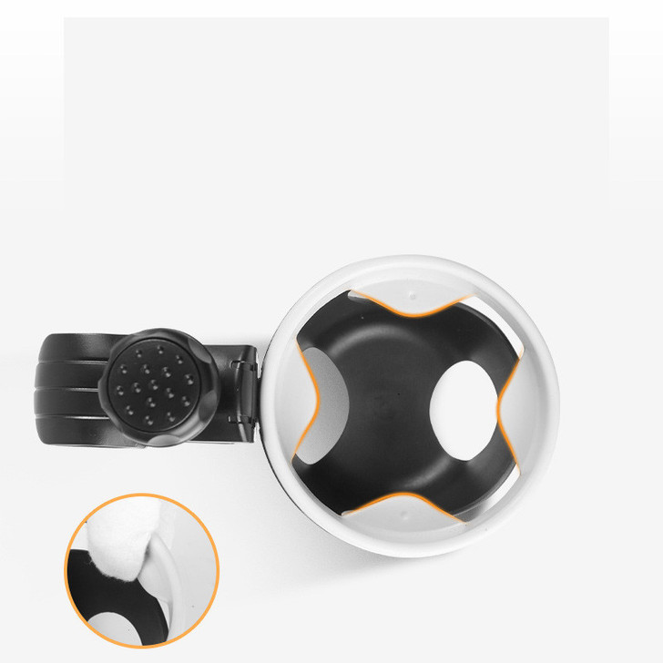 Joyren Black Universal Cup Holder For Strollers And More, a black cup holder with adjustable grip and a foam insert for secure hold.