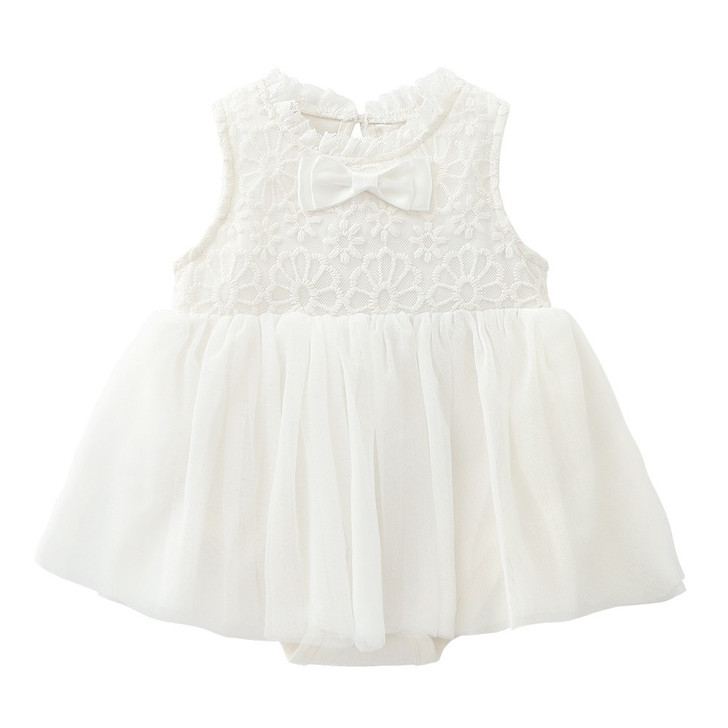 Baby White Dress Floral Lace Tulle Skirt Dress & Bonnet