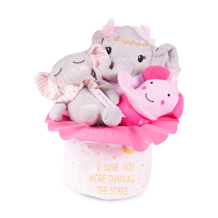 New Bath Time Hamer Gift Set Pink Elephant Basket