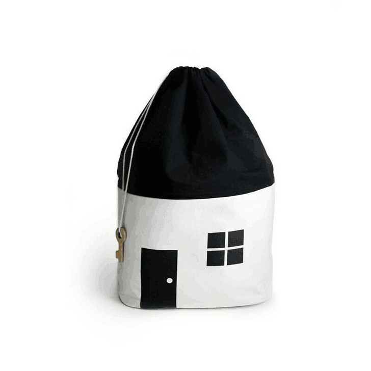 Childrens Small House Toy Drawstring Bag in White