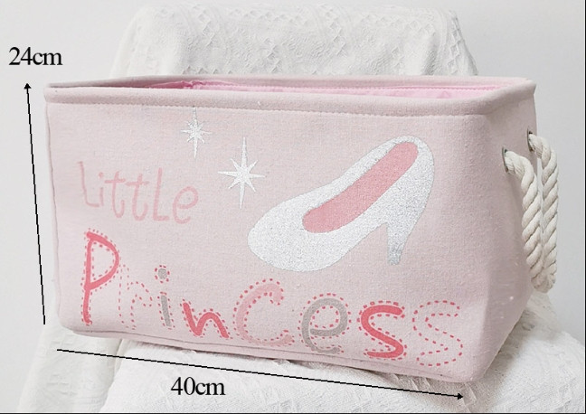 Generic Castle Three-Layer Storage Basket, Pink fabric storage box with ballet shoe and star designs, measuring 40cm by 24cm for organizing household items.