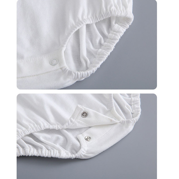 Generic Ivory White Off Shoulder Romper Round Collar, close-up view of the romper's elasticized neckline and snap buttons for easy wear.