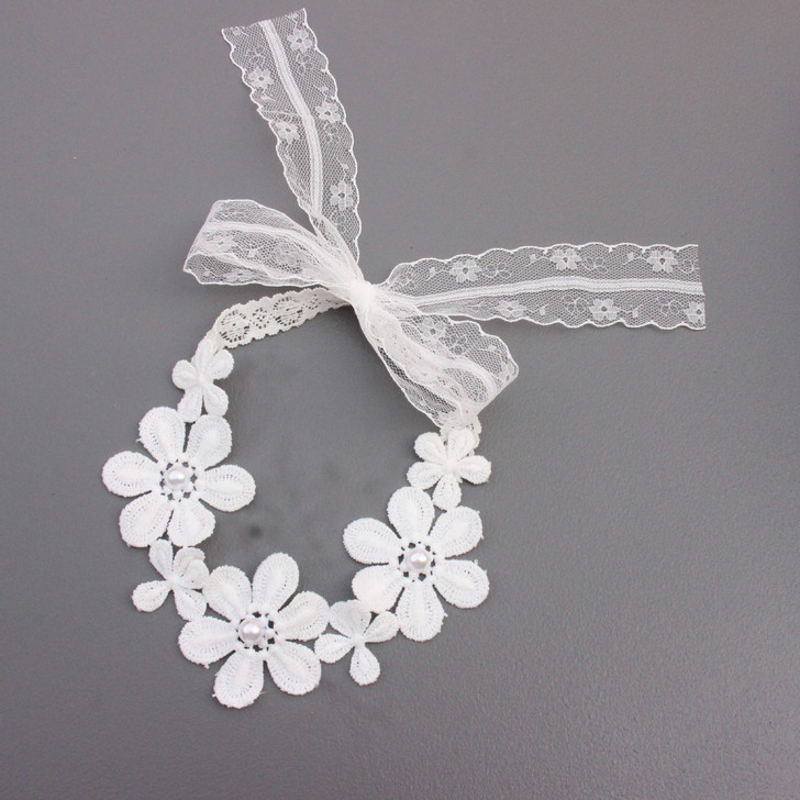 Solid Colour Single Flower Pearl Lace Headband