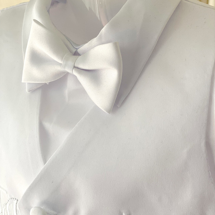OONA Baptism Set Short Vest & Hat, white formal baby baptism clothing with bow tie and vest.