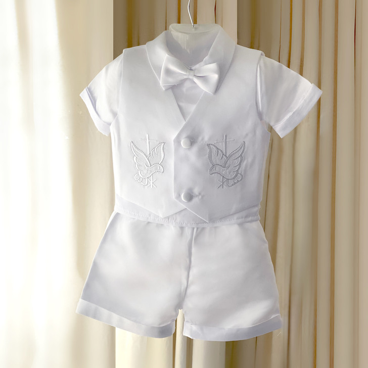 Baby Boy Baptism Set Short Sleeve Top with Short Vest & Hat