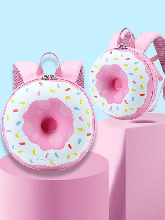 Generic Backpack Preschool Donut Series, pink donut-shaped backpacks with colorful sprinkles design for preschool children.