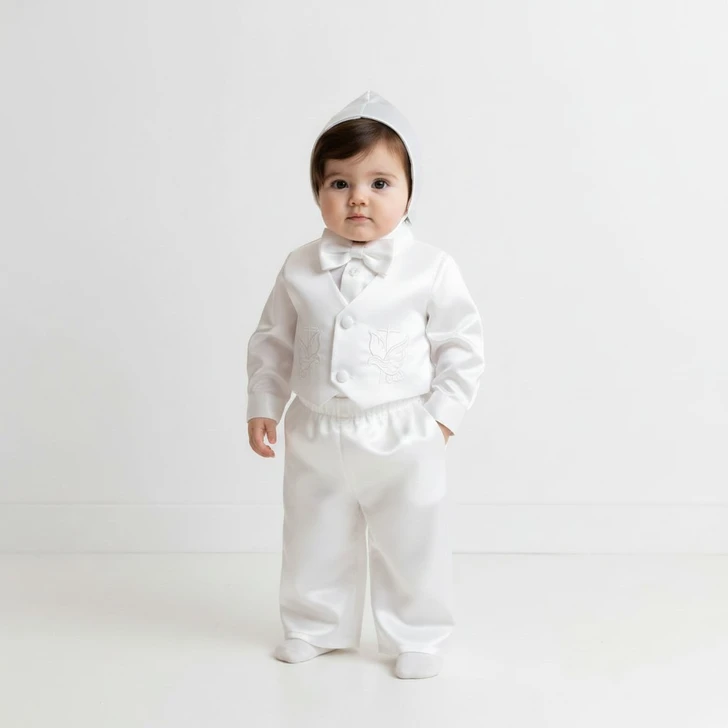Baptism Set Long Sleeve Shirt Pants Vest Hat