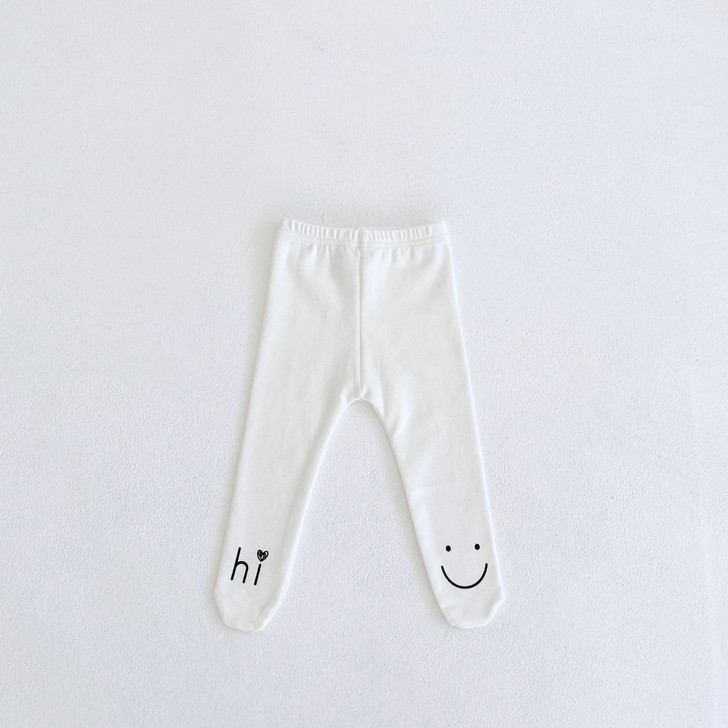 Baby Girl White Footed Soft Letter Smile Print Pant