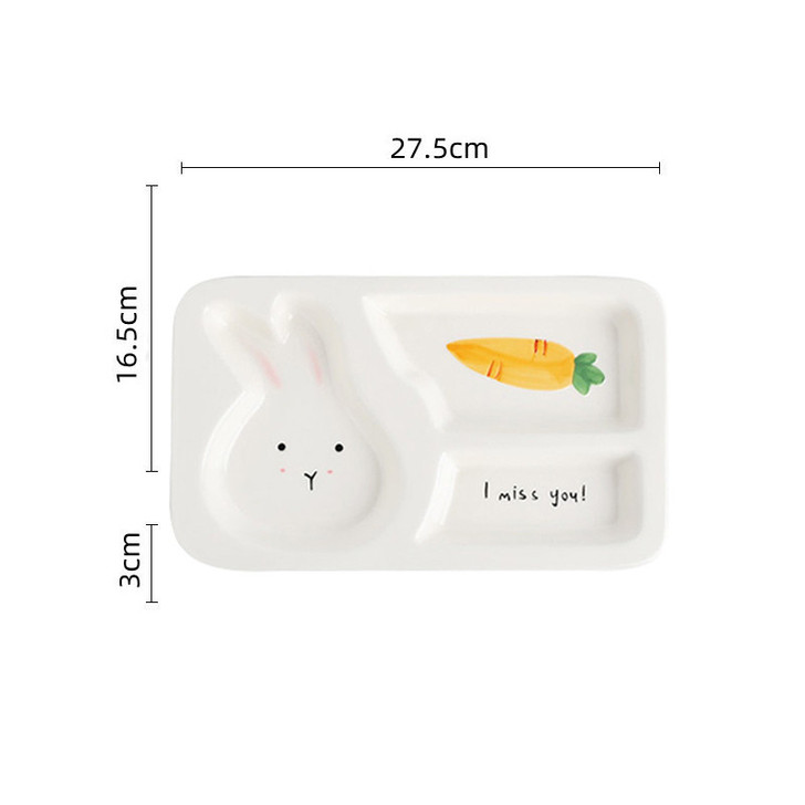 Generic White Bunny Ceramic Porcelain Plate, cute bunny face with carrot and 'I miss you!' message design for serving or decorative use.