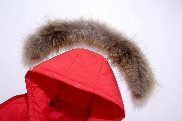Generic Snowsuit Set Winter Down Snow Suit, red insulated snow coat with faux fur hood for children.